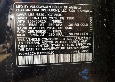 2020 Volkswagen Atlas Cross Sport Sel z USA, uszkodzony, nr VIN 1V2ME2CA1LC222020